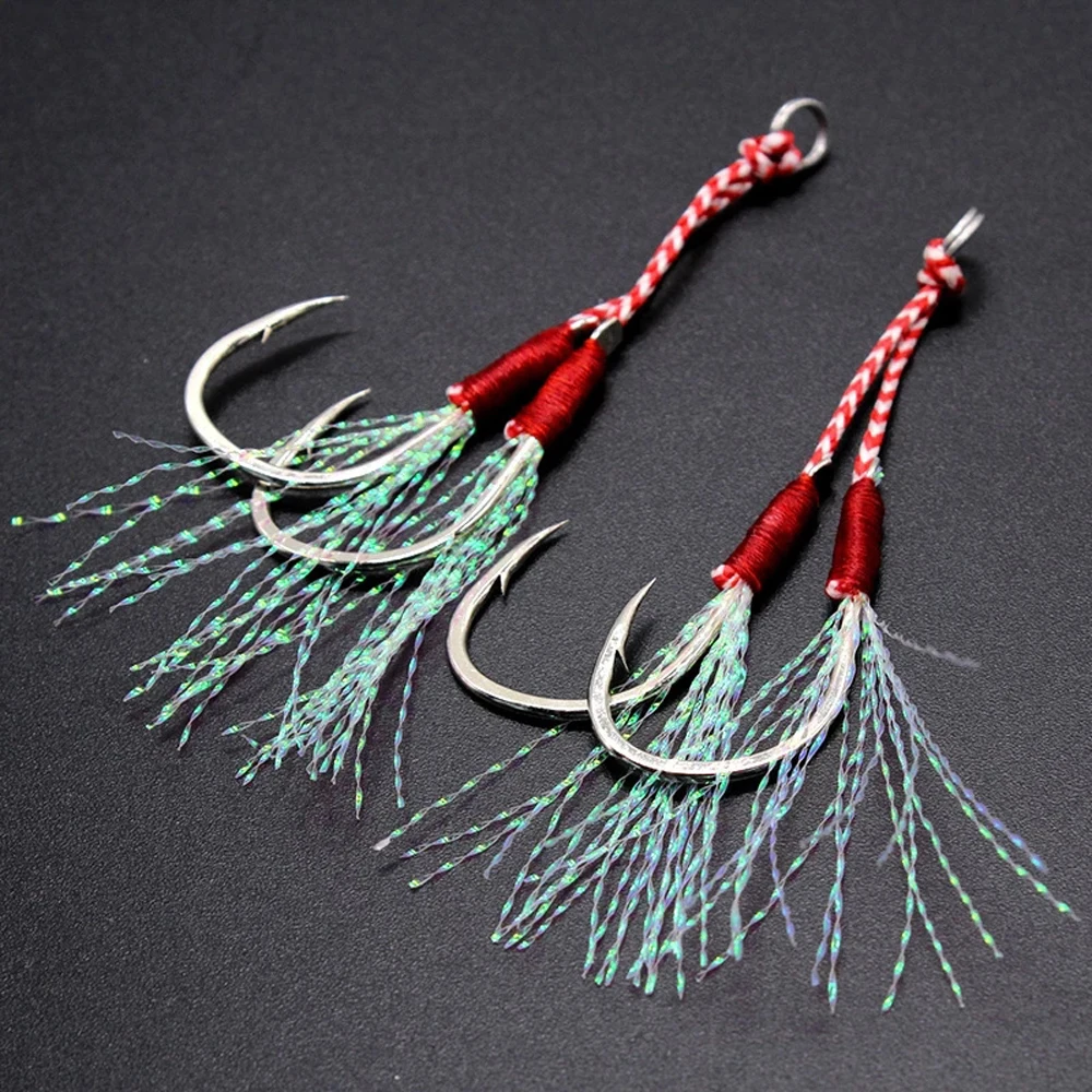 

Thread Feather High Carbon Steel Fishing Hook Feather Hook Double Jig Hooks Double PairHooks Jig Head Hook Fishing Jigging Hook