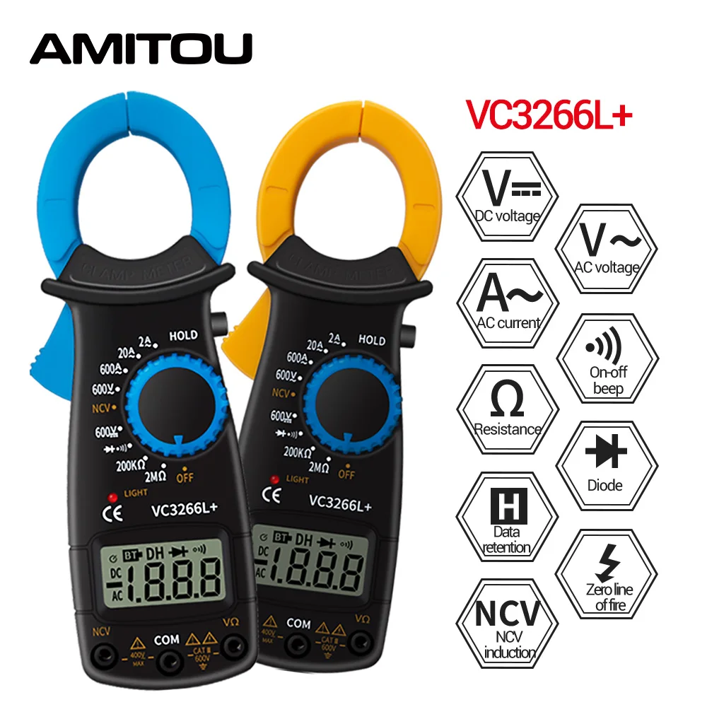 Amitou Vc3266L + Mini Digital Professional Clamp Meter Ac/Dc Tensione Ac Corrente Multimetro Diodo Temp Ohm Strumento Tester Elettrico