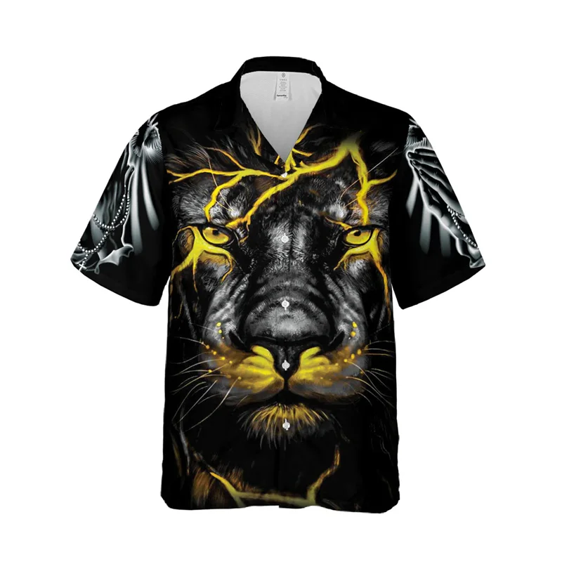 thumbnail image 1 of Camisa hawaiana con la frase "Father Over Fear" de Jesús, de manga corta, para hombre y mujer, para playa, de verano, con estampado floral, 2024, 1 of 4