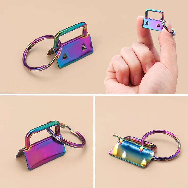10 Stück Hardware-Armband-Schlüsselanhänger, geteilte Schleife, Handgelenk, Baumwolle, Schwanz-Clip, Leder-Clip, Foldover-Anschlüsse, Zubehör – Detail 3