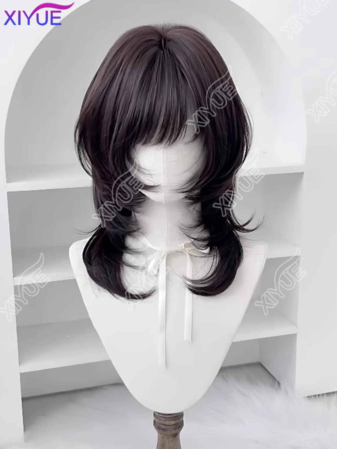 XIYUE Women's Sweet Lolita Synthetic Wig with Straight Bangs Japanese High-Layer Jellyfish Style Full Cap Hair for Cosplay