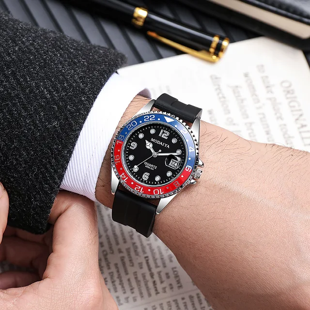 Mode hommes montres d'affaires décontracté bracelet en Silicone calendrier montre à Quartz en acier montre-bracelet pour homme horloge Reloj Hombre 1
