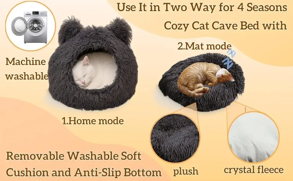 Cozy Cat Cave Bed with Removable Washable Soft Cushion