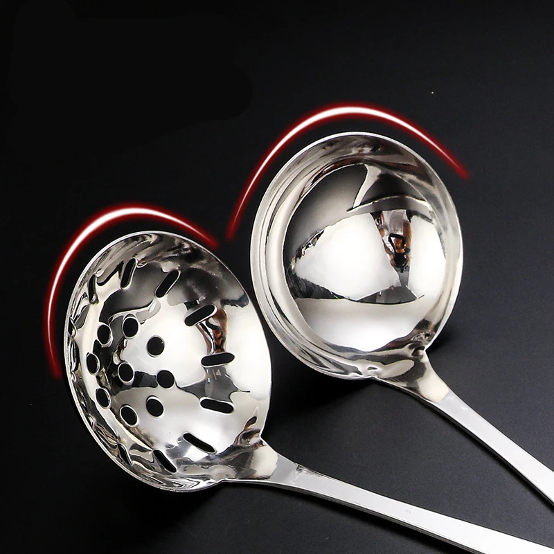 Stainless Steel Spoon Stainless Steel Soup Spoon Colander Kitchen Long Handle Tableware Hot Pot Soup Ladle Ramen Noodles Tablespoons Home Utensils
