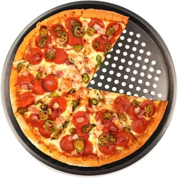 24/26/28/32cm Carbon Steel Nonstick Pizza Pan Round Pizza Baking Tray with Holes Baking Tools Home Restaurant Kitchen Cake Pan