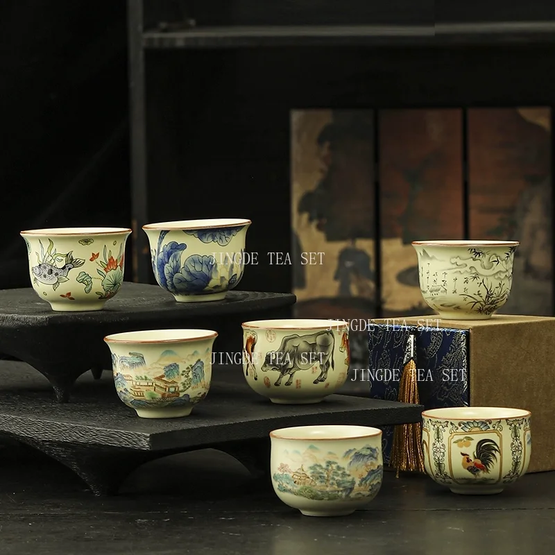 Custom Ceramic Tea Cup Traditional Tea Set Accessories Chinese Ice Crack Glaze Master Cup Boutique Porcelain Teacup Tea Bowl