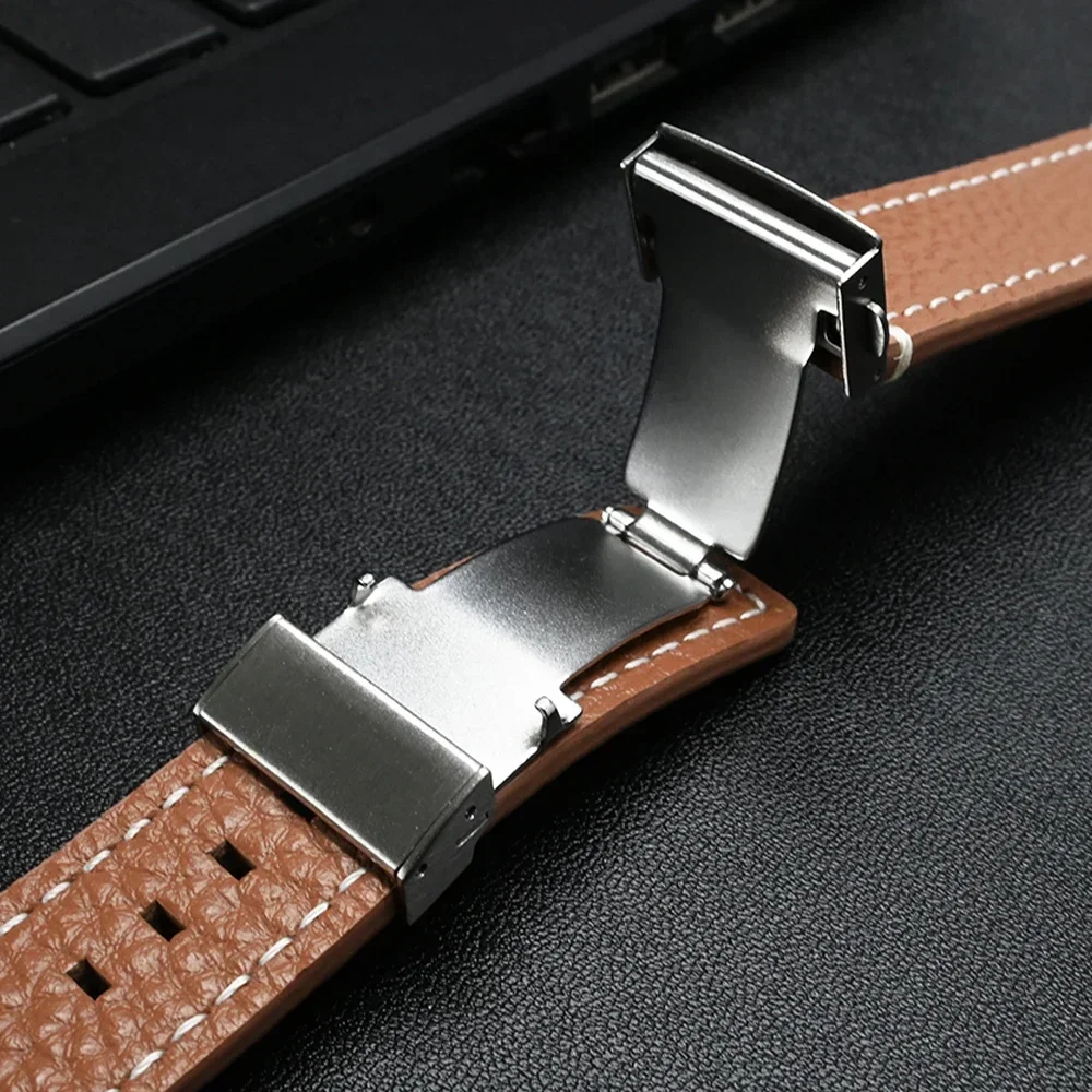 Premium Leather Strap for Men's Smart Watches, 22mm Bracelet