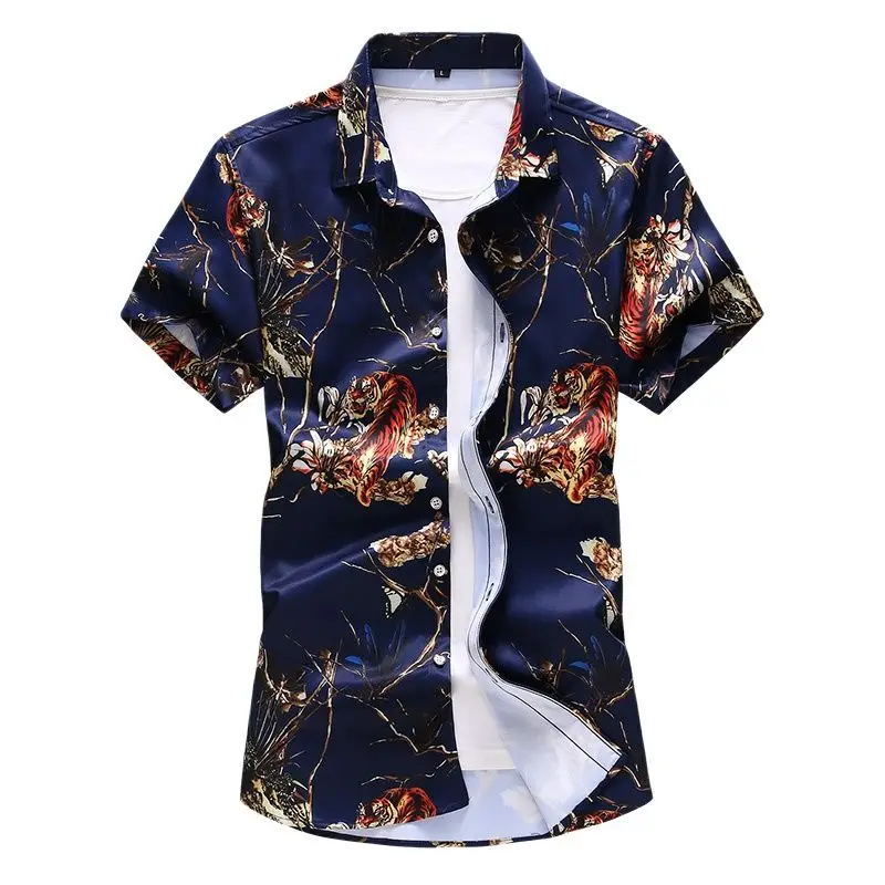 

High Quality Men Shirt New Summer Fashion Print Short Sleeve Beach Hawaiian Shirt Floral Shirts Men Casual Holiday Flower Shirt