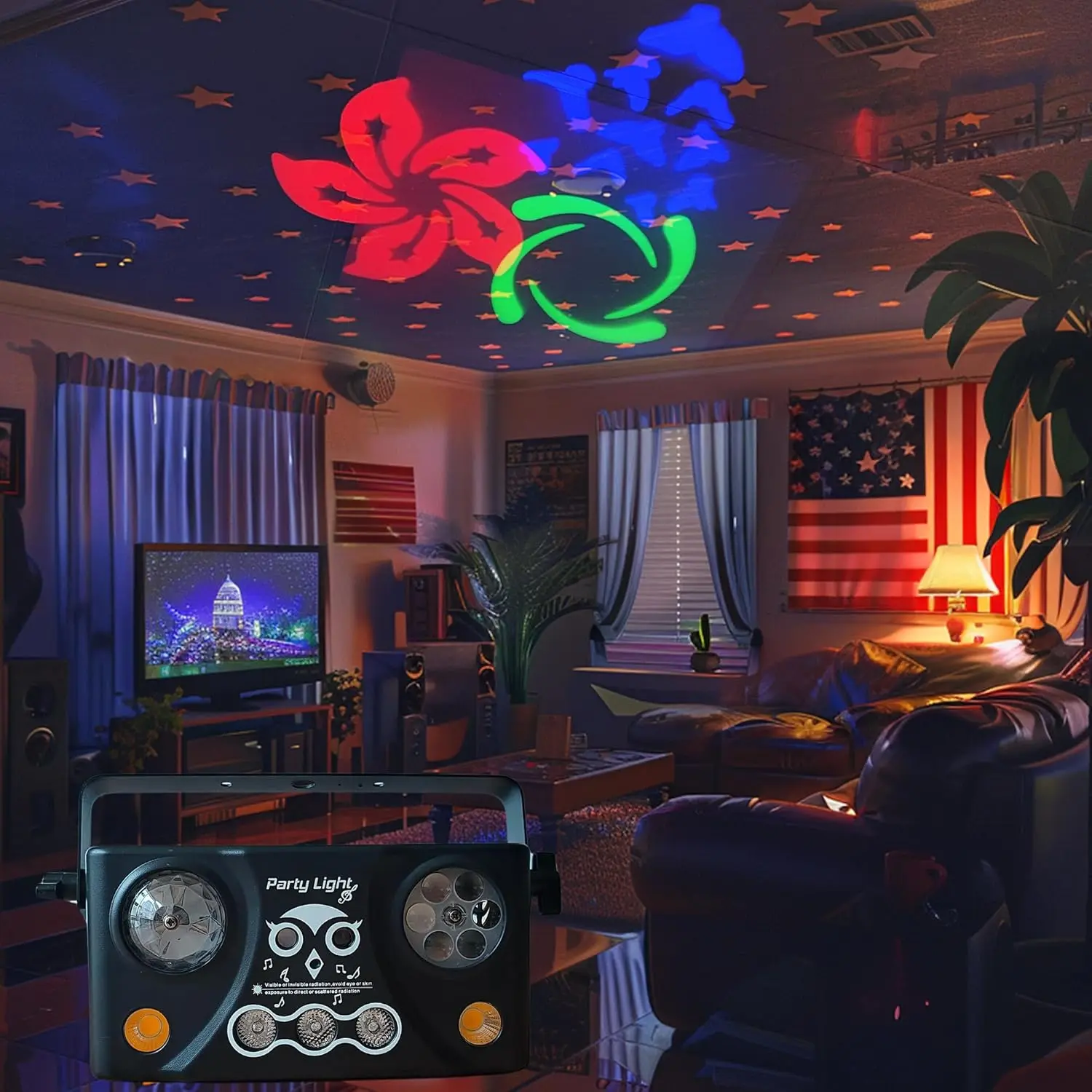 1pcs DJ Disco Carnival Light, Voice Control, Party Light RGB Projector with Remo