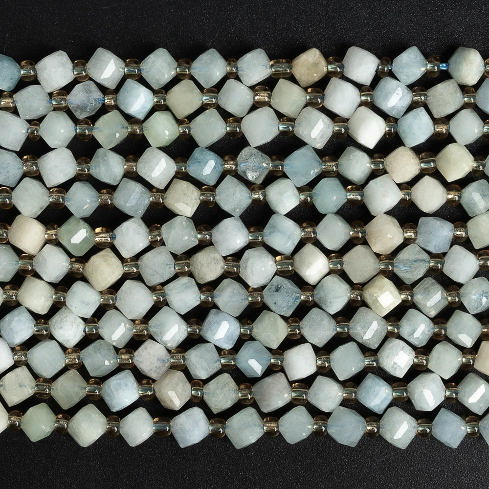Genuine Natural Aquamarine Beads Stone 6/8MM Loose Faceted Beaded Strands Grade AAA Gemstone Full Strand For Jewelry Making