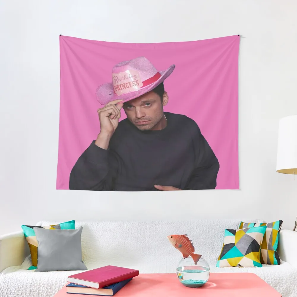 

Yes Haw! Sebastian Stan with pink Birthday Princess Cowboy Hat Tapestry Home Supplies House Decor Bedrooms Decor Tapestry
