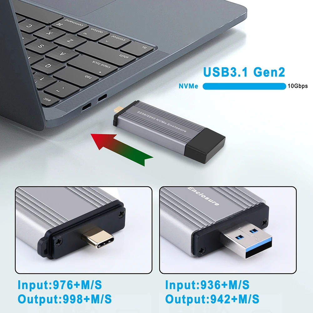 M2 SSD ̽, USB A, USB C, M.2 NVME 2230 2242 SSD Ŭ, USB 3.2, NVMe M-Ű,  ָ Ʈ ̺, ޴ ڽ, 10Gbps