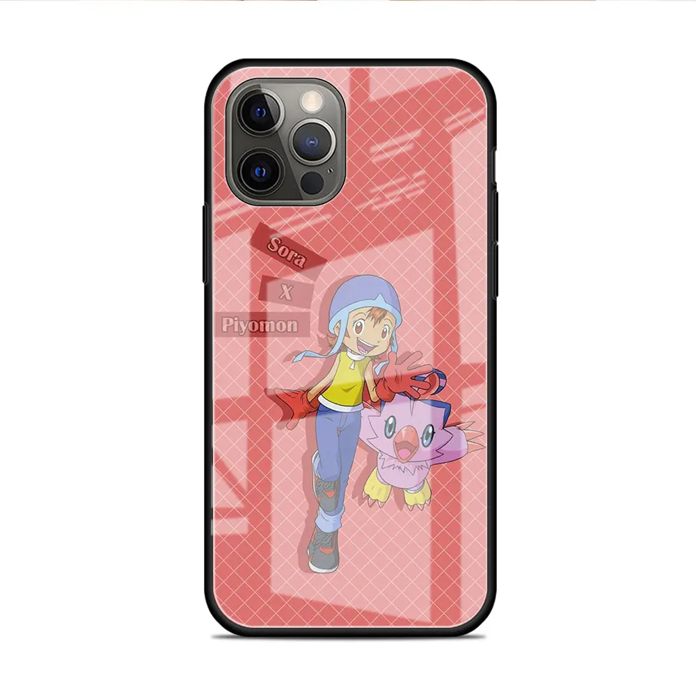 iphone 13 pro max clear case Digimon Cute Glass Case For Apple iPhone 13 11 12 Pro 7 XR X XS Max 8 6 6s Plus SE 2022 13Pro Tempered Phone Tampa iphone 13 pro phone case
