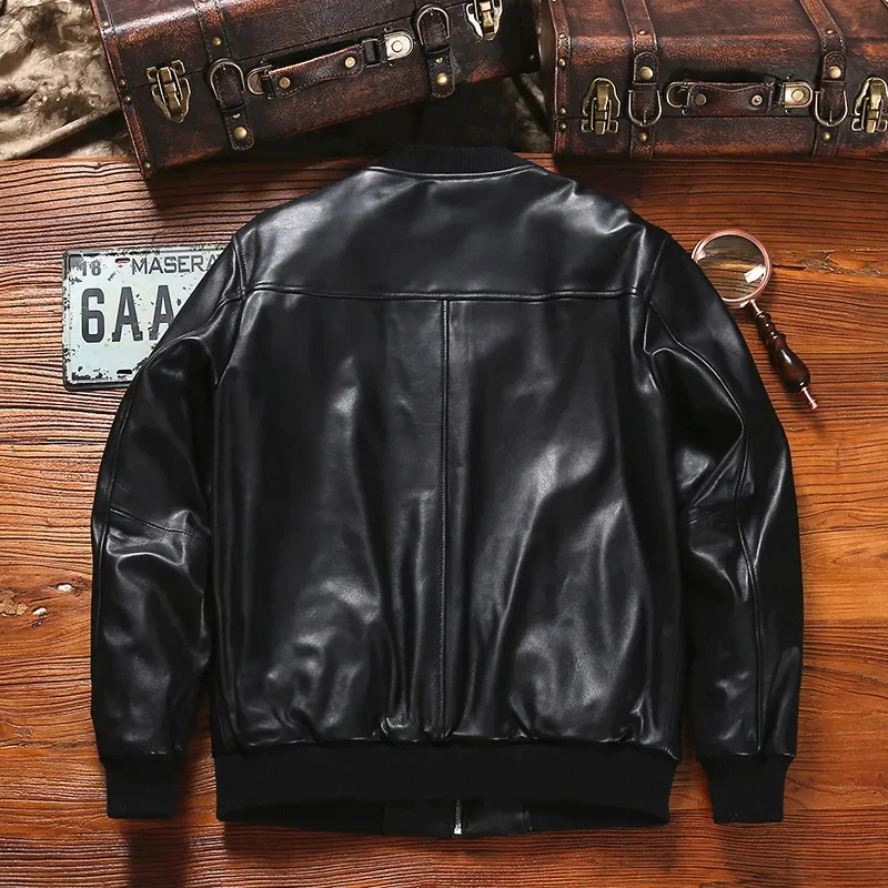 Description Picture 3 of itemYR!Free shipping.men classic casual Spring soft natural leather jacket.Plus size outlet genuine sheepskin coat.baseball style