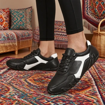 المرأة حجم كبير الأحذية العارية اليدوية الجلود لينة وحيد مريح متعدد الاستخدامات للأعمال المشي أحذية التنقل الرجال متعطل 5