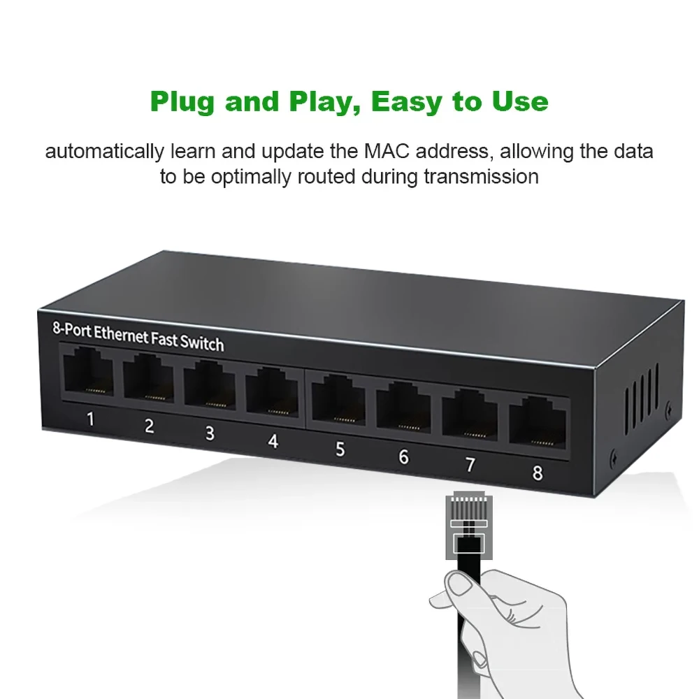 5/8 포트 10/100Mbps 네트워크 스위치 홈 오피스 EU 플러그용 미니 이더넷 고속 네트워크 스위치 분배기
