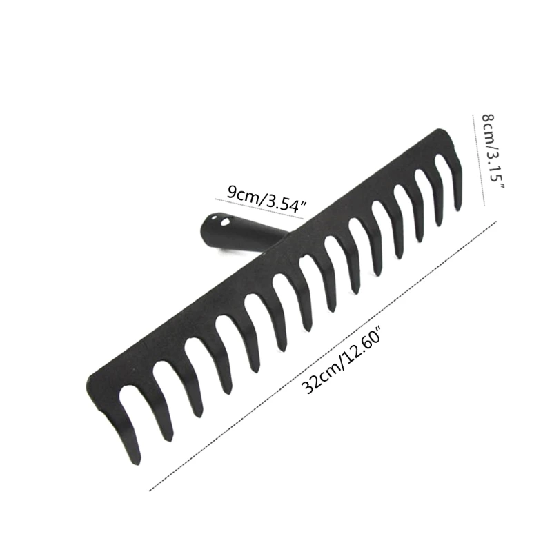 검은 인체 공학적 디자인 14 치아 다기능 고 탄소강 11x35x8cm 헤비 듀티 낙엽 레이크 가든 핸드 레이크
