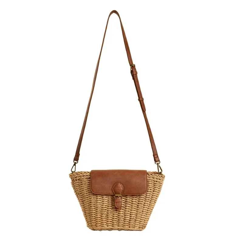 Summer Casual Small Handmade Paper Woven Crossbody Bag for Women Bohemia Travel Bucket Beach Bag Female Shopper Tote Bolsa