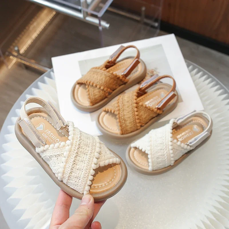 Girls Summer Beach Shoes Ethnic Style Kids Casual Sandals Soft Sole Fashion Children Retro Princess Shoes 2024 Summer New 3