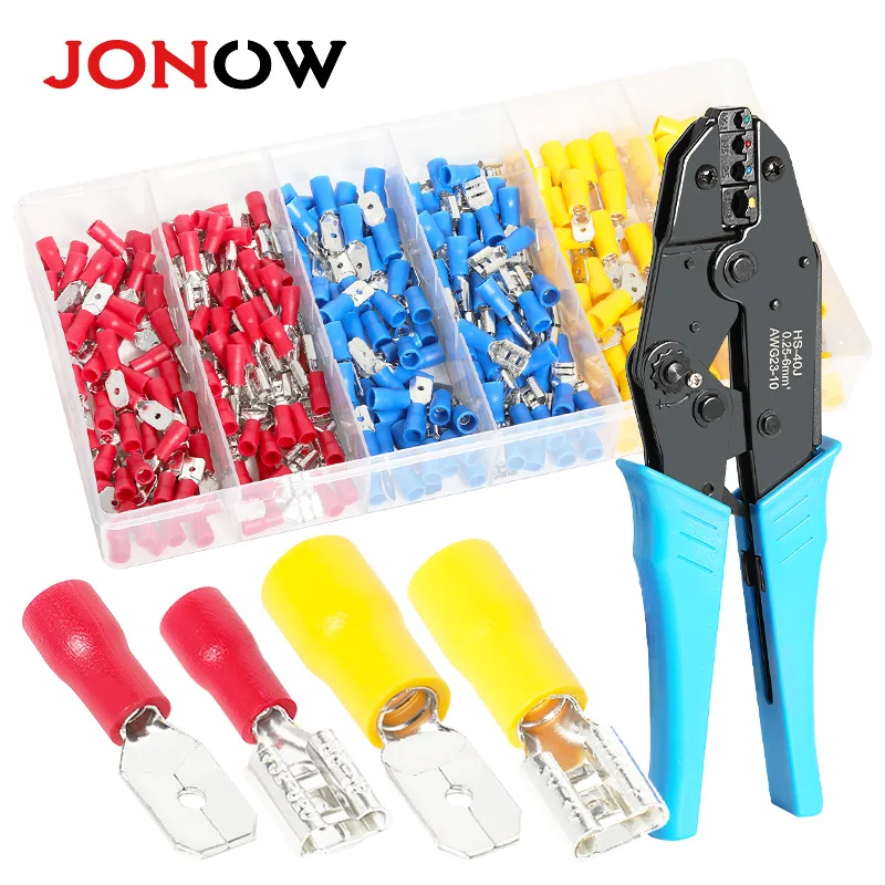 Spade Crimp Terminal Wire Conectores Plugues Macho e Fêmea Conexão de Cabos Elétricos Fiação Isolada 260 Pcs 6.3 mm