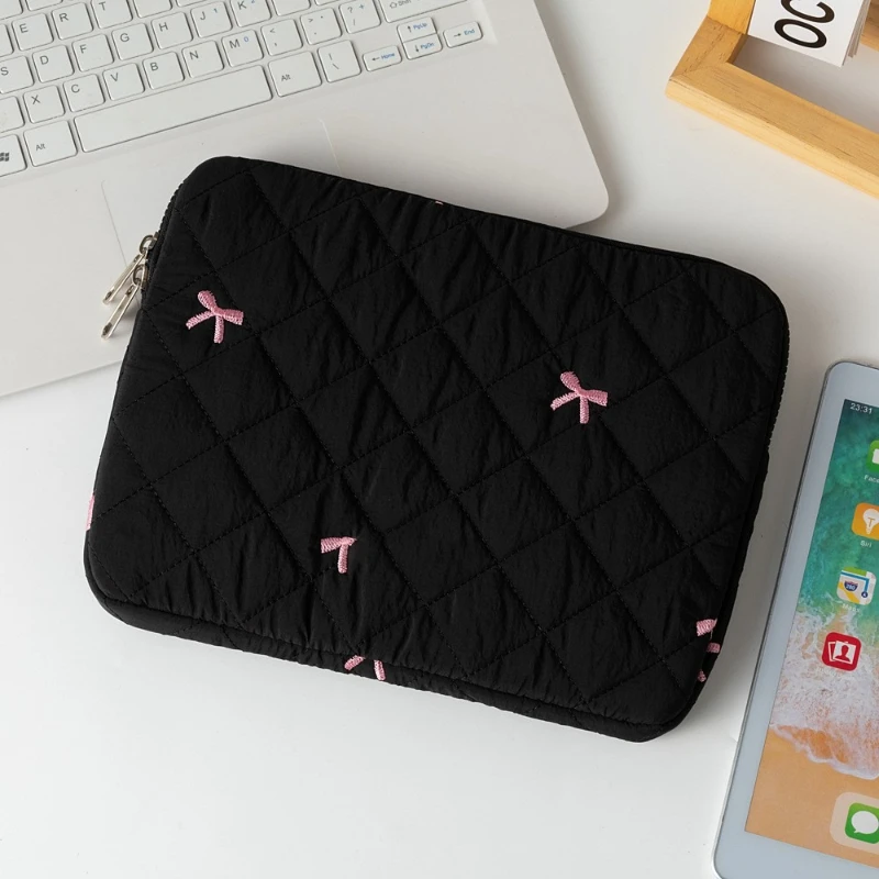 1PC Large Capacity Tablet Storage Bag, Cute Floral Bow Storage Bag, Stationery Travel Storage Bag, Makeup Bag, Diamond Grid Bag