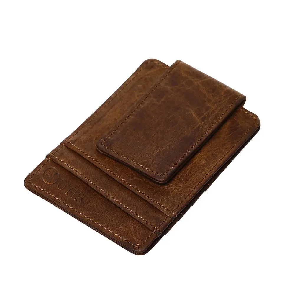 

Men Money Clips Vintage Genuine Leather Clamp for Holder Magnet Magic Clip Wallet Card ID Case