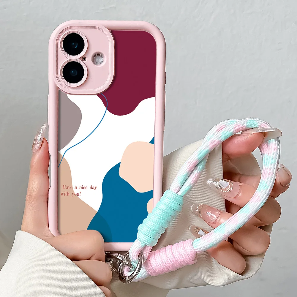 Color Block Wrist Chain Phone Case with Hand Strap and Lanyard