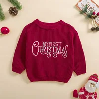 Baby Boy Girl Christmas Sweater Letter Embroidery Crew Neck Long Sleeve Pullover Knit Tops for Fall Winter Soft Skin-friendly 2