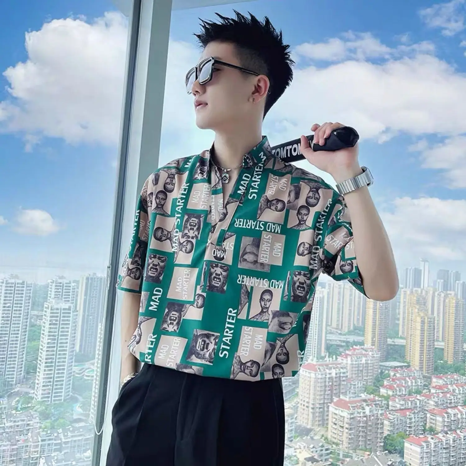 Camisa y blusa para hombre, gráfica, manga media, colorida, geométrica, con estampado, ropa, hip hop, hawaiana, para hombre, divertida, ajustada, de seda