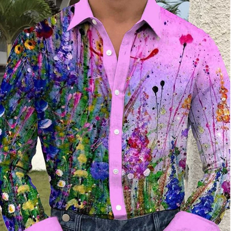 Las más nuevas camisas de flores holgadas y transpirables con estampado moderno y moderno, camisetas de fiesta en la playa, camisas de verano de manga larga para hombres, blusas florales para hombres