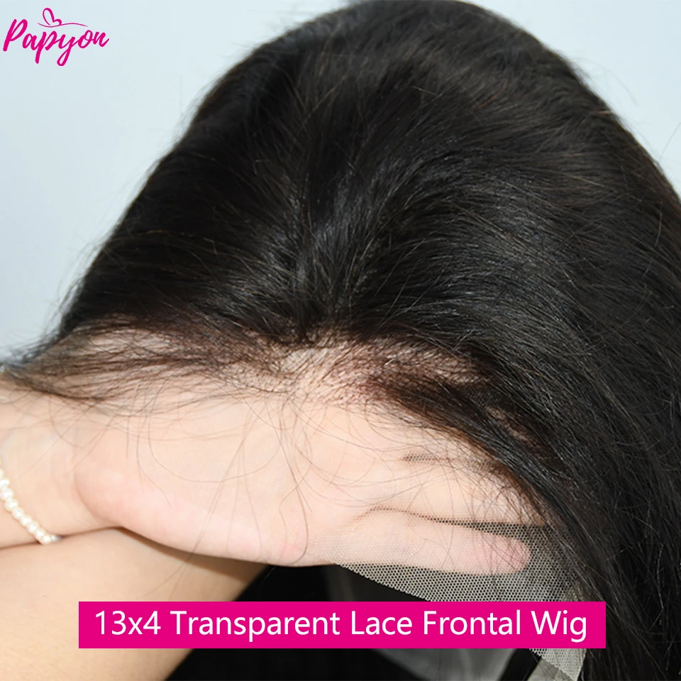 Peluca de cabello humano liso para mujer, postizo de encaje Frontal 13x4, 28 y 32 pulgadas, pelo peruano Remy transparente, 13x4