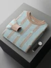 Jacquard Thicken 100% Pure Wool Sweater Men's Crew-Neck Knitted Pullover Fashion Color Match Large Size Clothing Autumn Jacket 5