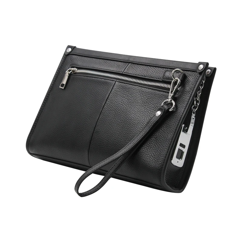 Men's Fingerprint Lock Bags for men Leather Hand Bag Male Long Money Wallets Mobile Phone Pouch Men Messenger Bag Anti-Theft