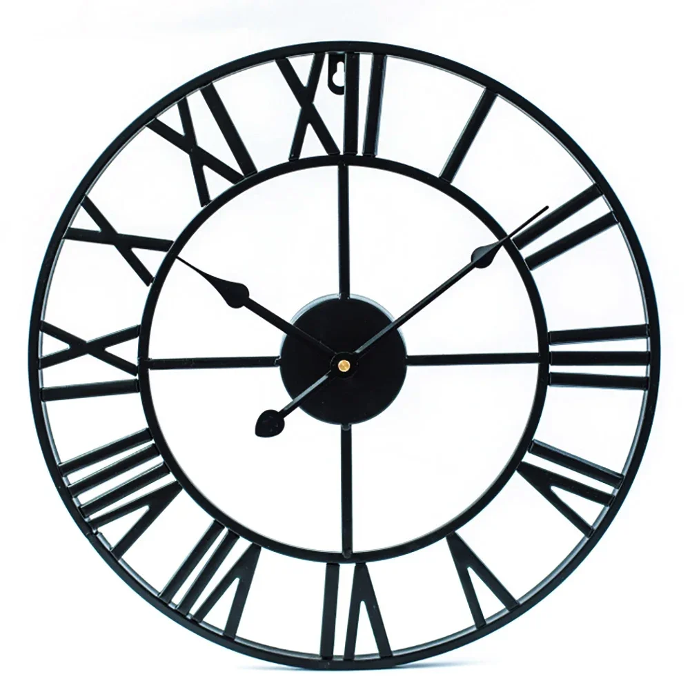 40/47/60cm Morden 3D Large Retro Golden/Black Iron Round Art Hollow Metal Wall Clock Nordic Roman Numerals Clock Home Decoration wall clock