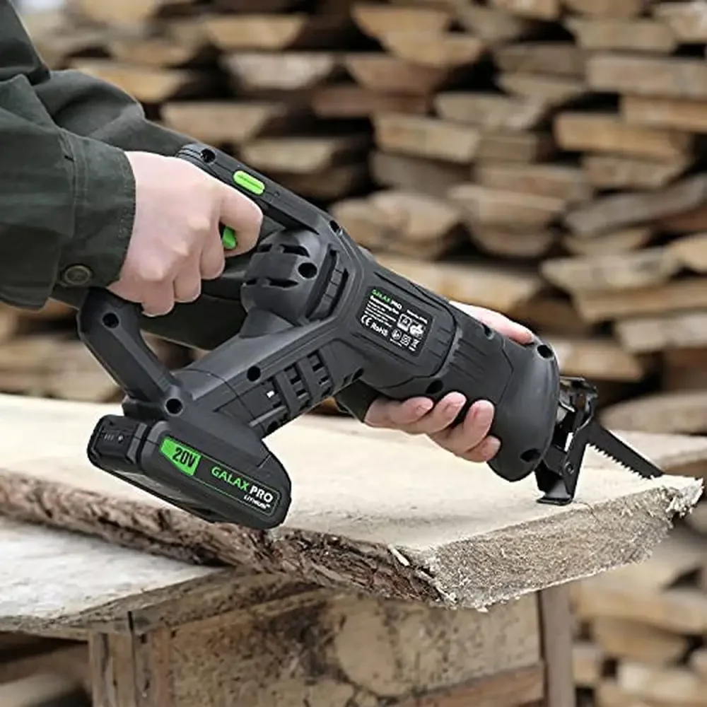 Cordless Reciprocating Saw 20V 2.0Ah Battery 0-3000RPM Power Tool 3pcs 6-inch Wood Blade & 2pcs Variable Speed Trigger Lock Off