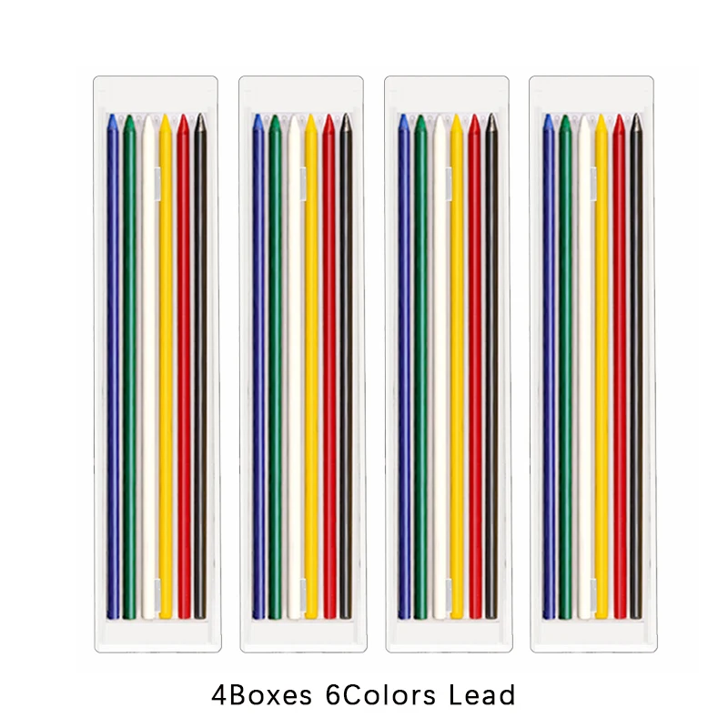 6-Color Deep Hole Woodworking Mechanical Pencils with Built-in Sharpener