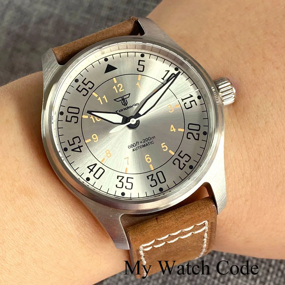 39mm Tandorio Pilot NH35 Diving Luxury Watch Men Sunburst Silver 20Bar Waterproof Sport Clock Sapphire Glass Khaki Band saat hamilton khaki pilot h64725531 автоматические аналоговые мужские часы