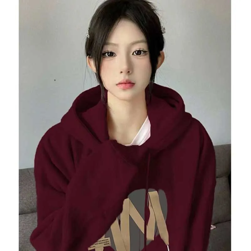 Fashion Printed Spliced Lace Up Hoodies Sweatshirts Female Clothing 2023 Autumn Winter Oversized Casual Tops Korean Sweatshirts
