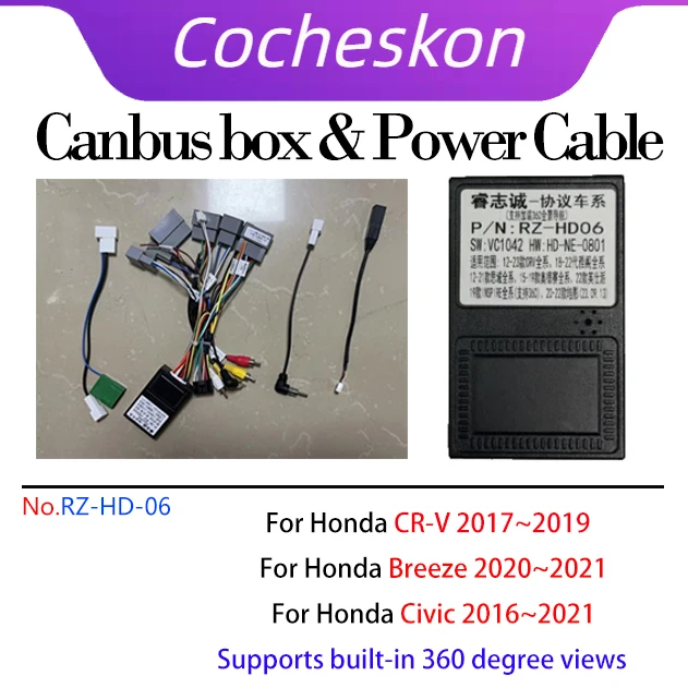 

Car Radio Cable with CANBus Box For Honda CR-V Breeze Civic Power Wiring Harness Android Headunit Stereo Installation Adapter