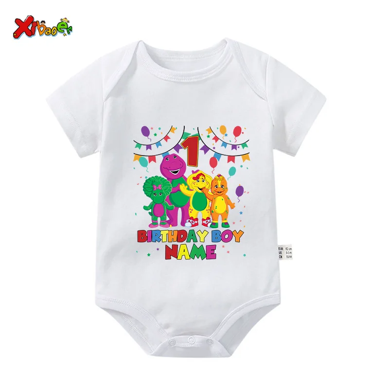 Birthday Boy Shirt for Kids Family Matching Outfits Barney Shirts 2nd Party Custom Name Girl Outfit Toddler Baby Familia Shirts 2
