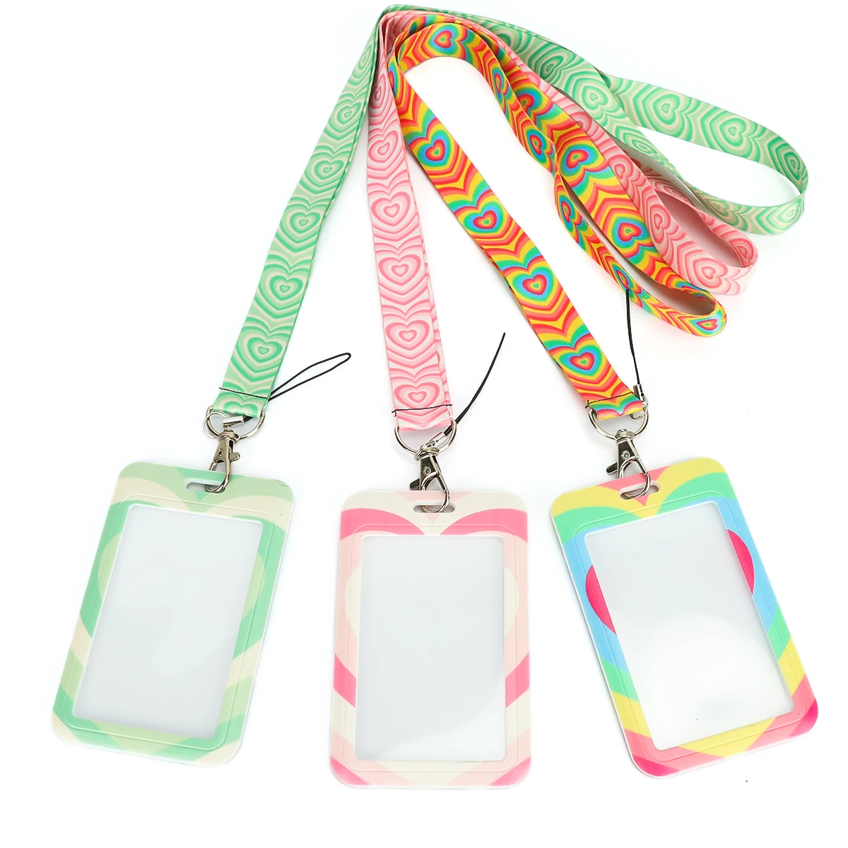 Colorful Love Heart Lanyards ID Card Holder Neck Straps Keychain Set For Women Girls Cute School Office Gift