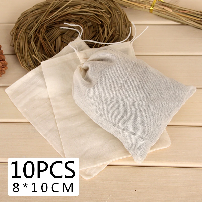 

Heat Seal Filter Bag 10pcs Teabags Cotton Drawstring For Tea Separate 8x10cm Straining Tea Cooking Reusable Loose
