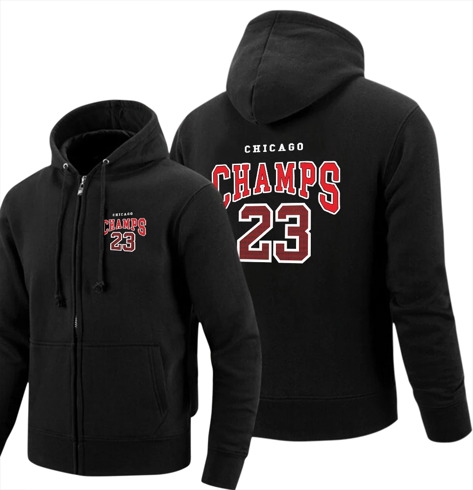 Champs 23 Basketball Team American Retro Letter Hoodies Men Fashion Zipper  Clothes Zip Up Sweatshirt Oversized Fleece Hoodie Man