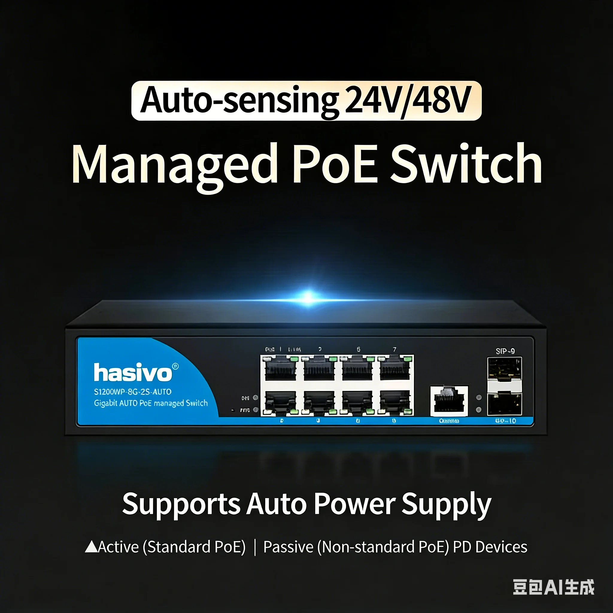 HASIVO S1200WP-8G-2S-AUTO 8포트 풀 기가비트 L2 관리형 PoE 스위치 24V/48V 자동 매칭