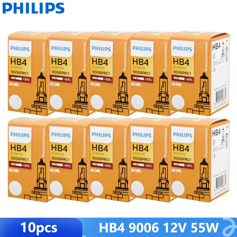 10PCS 필립스 비전 9006 HB4 12V 55W P22d + 30% 밝은 원래 조명 OEM 자동차 할로겐 램프 자동 안개 전구 도매 9006PRC1