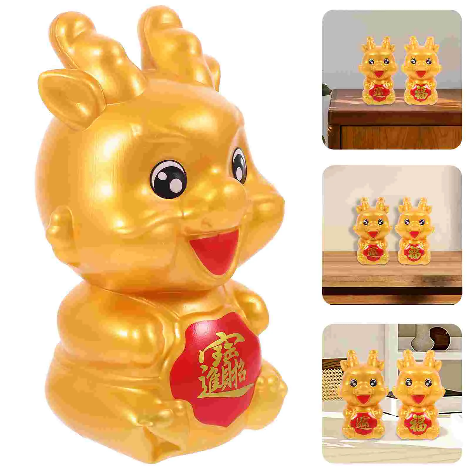 

2pcs Tabletop Piggy Bank Saving Jar Adorable Zodiac Dragon Saving Jar Household Desktop Dragon Piggy Bank