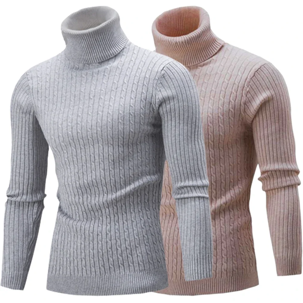 Autumn Winter Knitted Turtleneck Sweater Men Solid Color Casual Warm Pullovers Sweaters Slim Fit Rollneck Jumper Men's Clothing