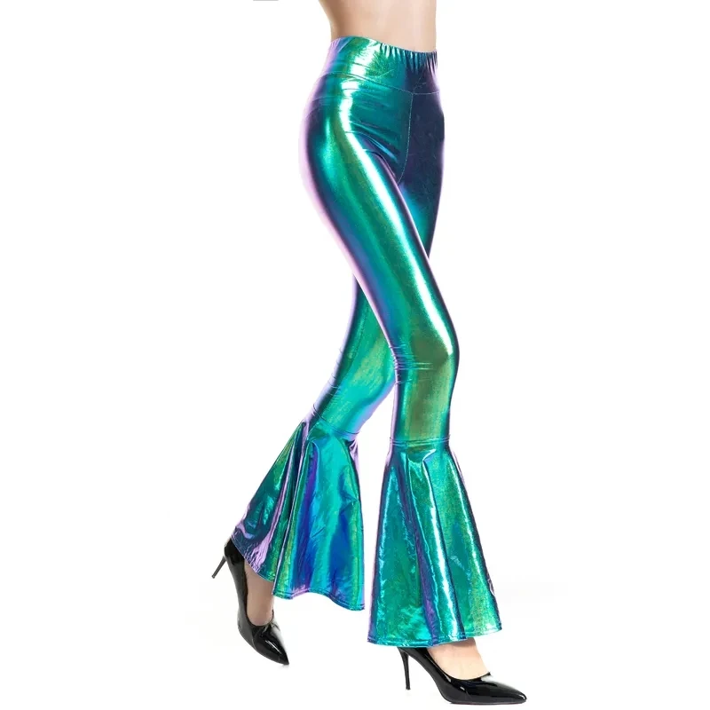 New Women Push Up Pants Club Leggings Mermaid High Waist Sexy Leggin Fish Punk Workout Mujer Holographic Pant Cheerleading Loose