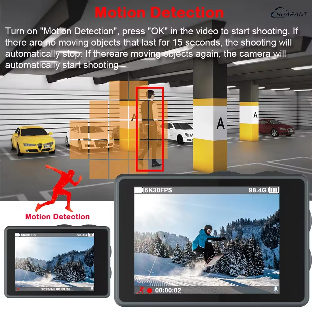 5K Action Camera 4K60FPS Dual IPS Touch LCD DVR EIS 170° 30M Waterproof 5X Zoom Sport Camera With Wireless Mic&Remote Control 5
