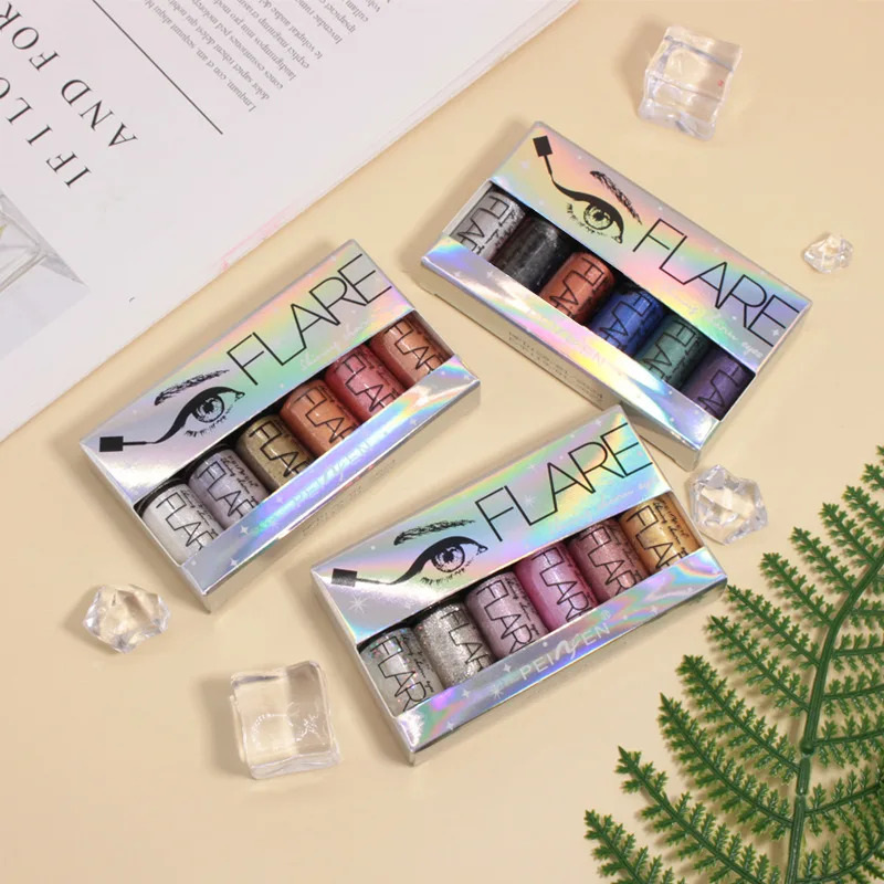 6pcs Flash liquid eyeliner pen durable shiny waterproof colored liquid eyeliner small suit.
